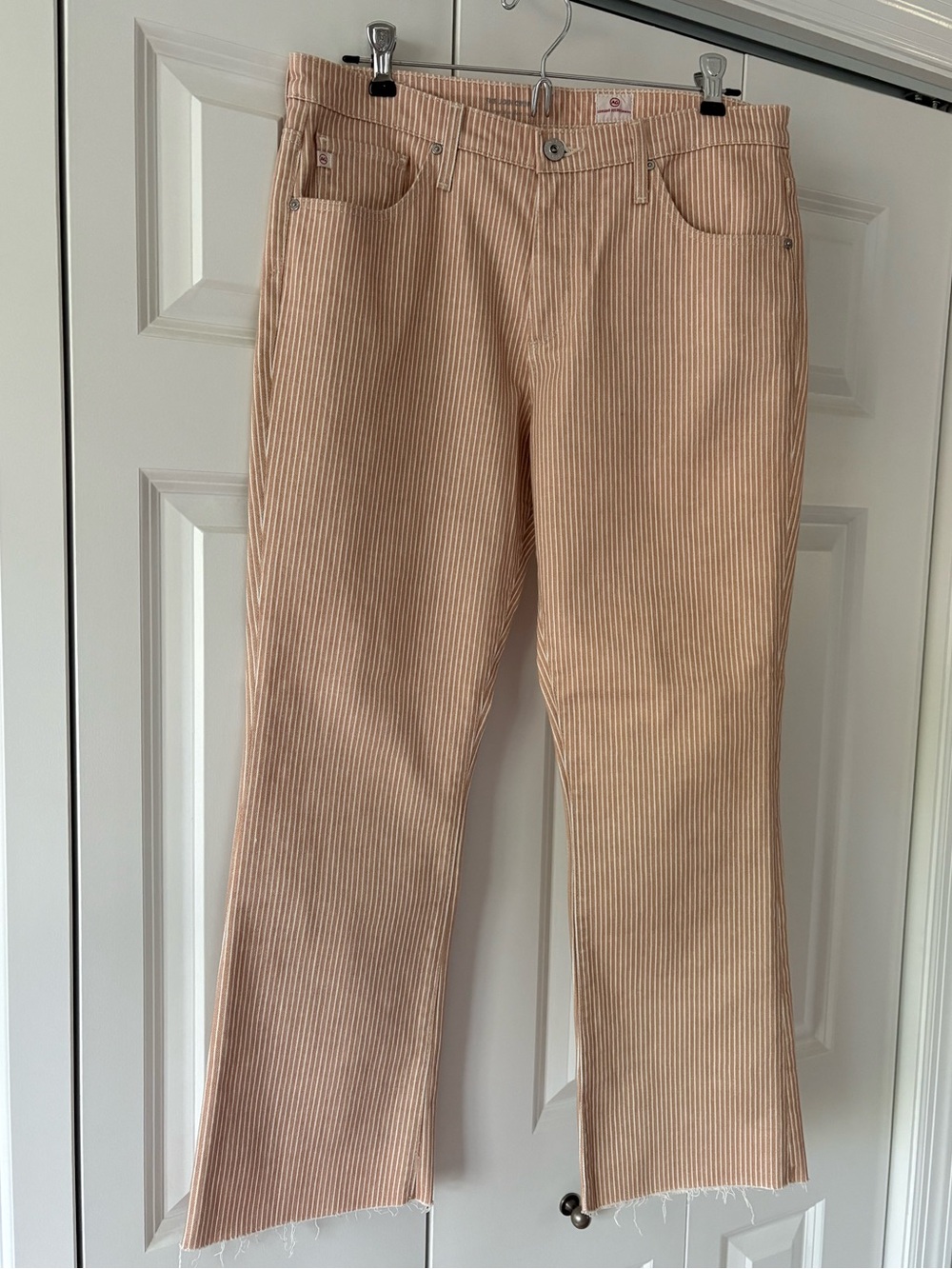 AG Pinstripe high rise flare crop jeans
